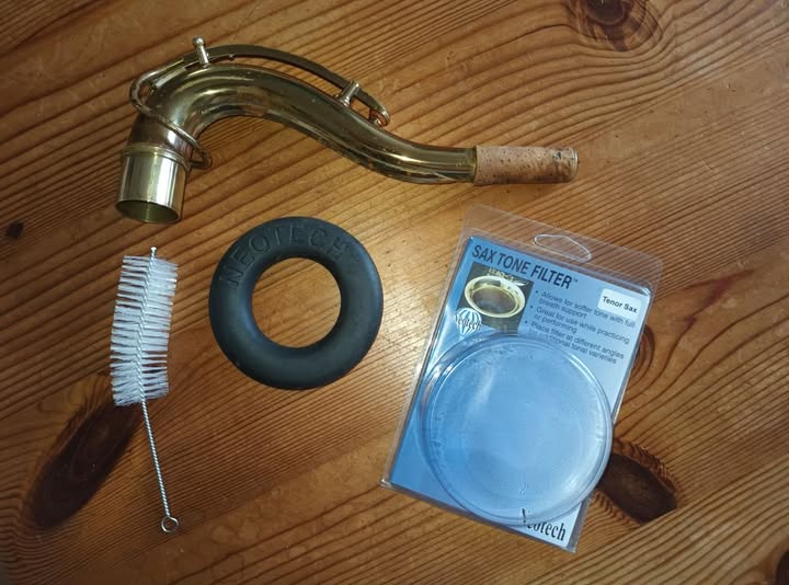 Saxophone mute with two parts Saxophone mute made from a small brush and tone ring